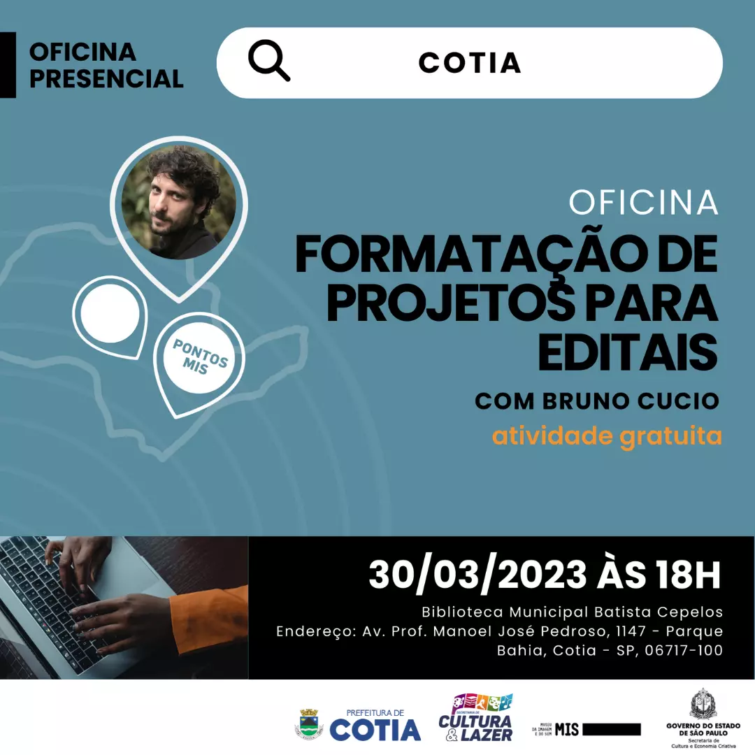 Inscrições abertas para oficina ‘Formatação de Projetos para Editais’ com Bruno Cucio